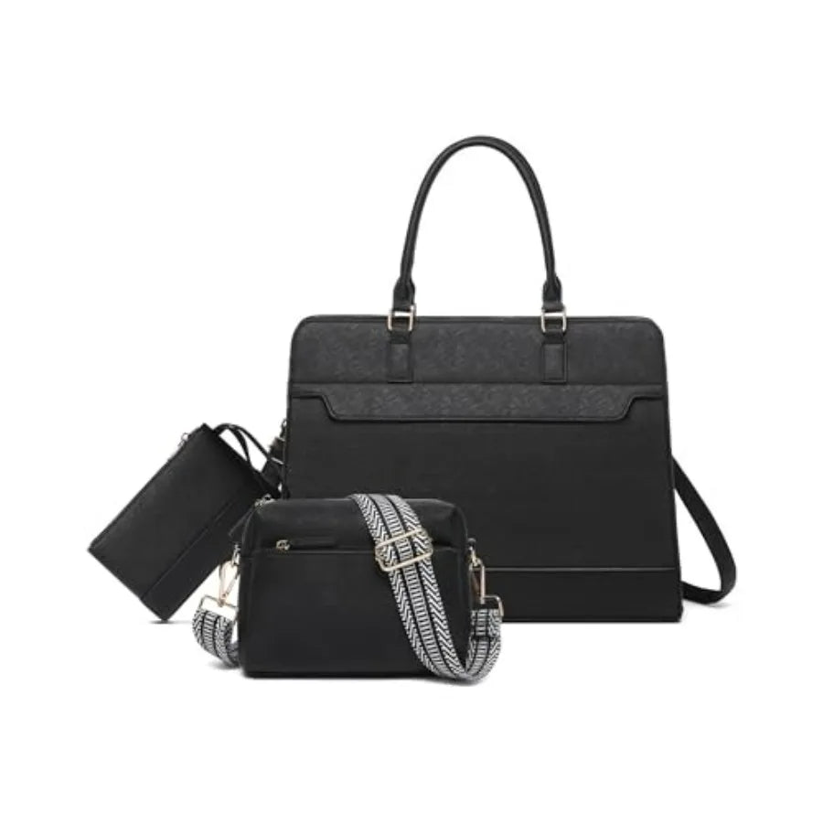 Laptop Bag for Women, 3PCS Vegan Leather Tote Bag for Work with 2 Straps, Teacher Purse Office Handbag Computer Briefcase-14