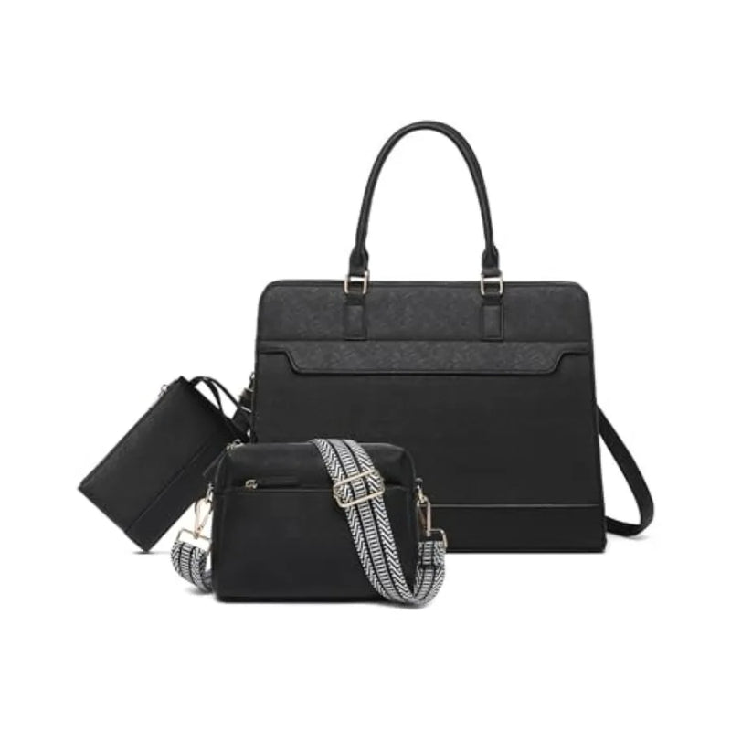 Laptop Bag for Women, 3PCS Vegan Leather Tote Bag for Work with 2 Straps, Teacher Purse Office Handbag Computer Briefcase-14