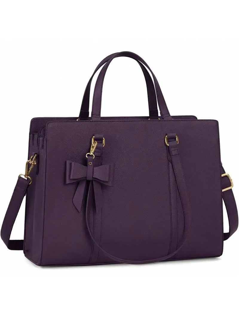 Purple Laptop Tote Bag For Women 15.6 Inch Waterproof Faux Leather Briefcase Large Capacity Shoulder Handbag Business Casual-1