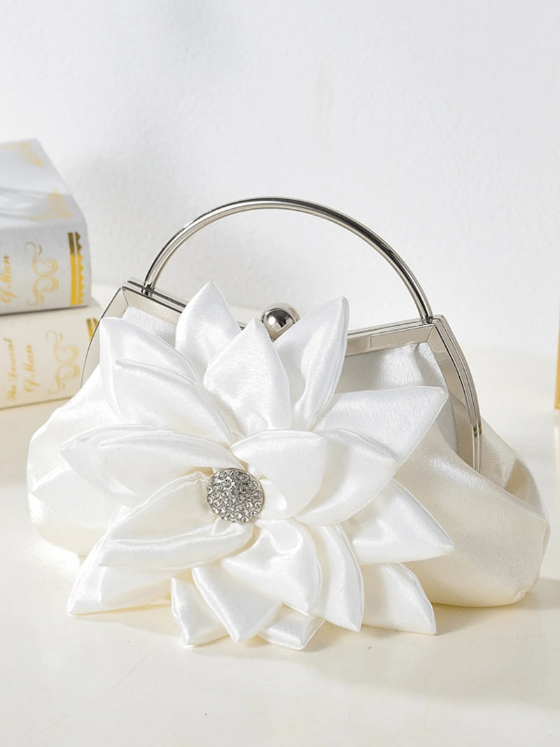 Elegant White Floral Clutch Bag For Women Evening Party Wedding Handbag-4