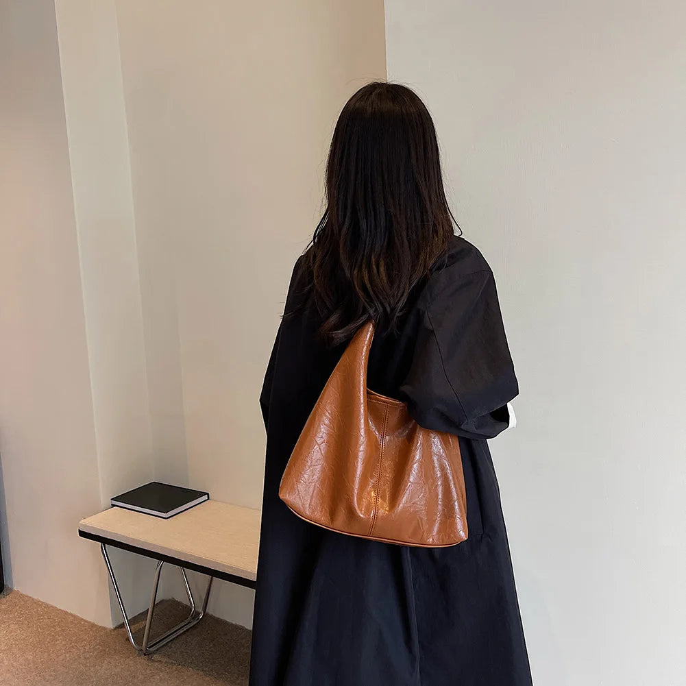 Women Leather Shoulder Bag Versatile Soft Underarm Bag Soft Hobo Bag and Clutch 2pcs Shoulder Bag and Handbag Set Shopping Bag-12