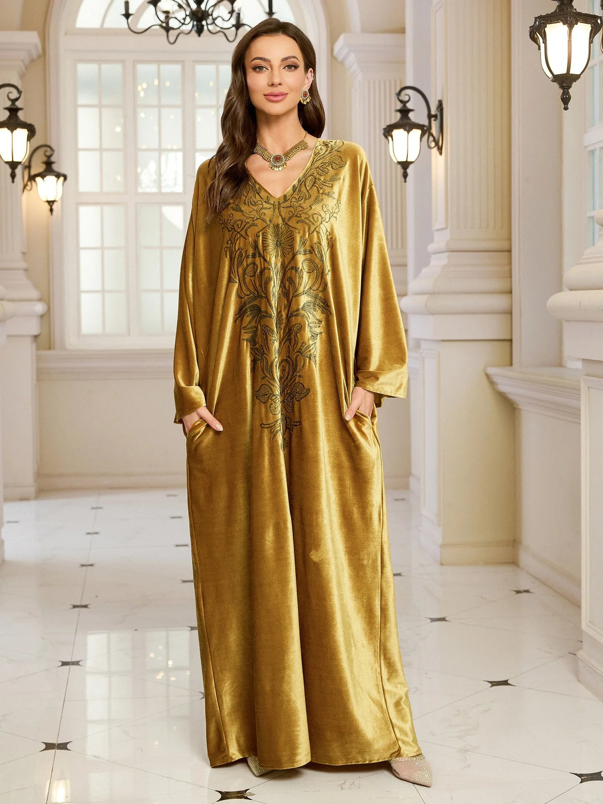 Embroidered Abaya Kaftans for Women Modern Elegant Dubai Moroccan Dubai Kaftan Dresses Abaya for Women Muslim Dress-46