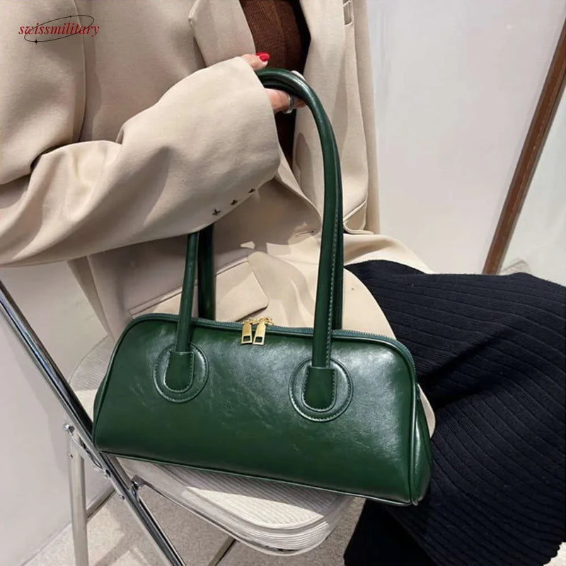 2025 New Boston Pillow Tote Women Real Leather Retro Bowling Bag Designer Handbag Large Capacity Crossbody Bags #54-3