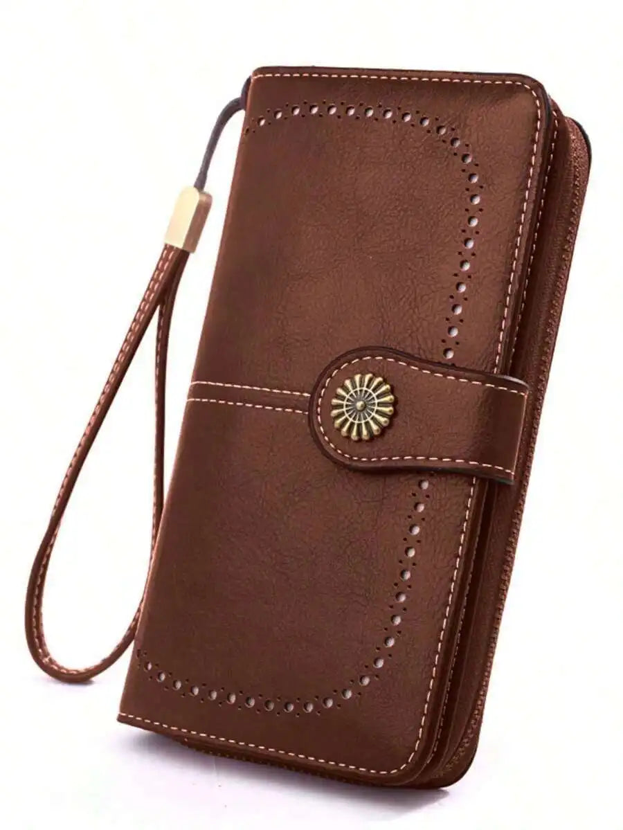 PU Leather Womens Long Wallet With Wrist Strap Large Capacity Coin Purse Card Holder Clutch Bag-5
