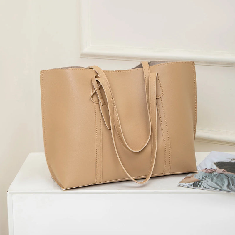Tote Bag Solid Plain Lightweight Large Capacity PU Leather Shoulder Handbag Portable Travel Daily Women-3