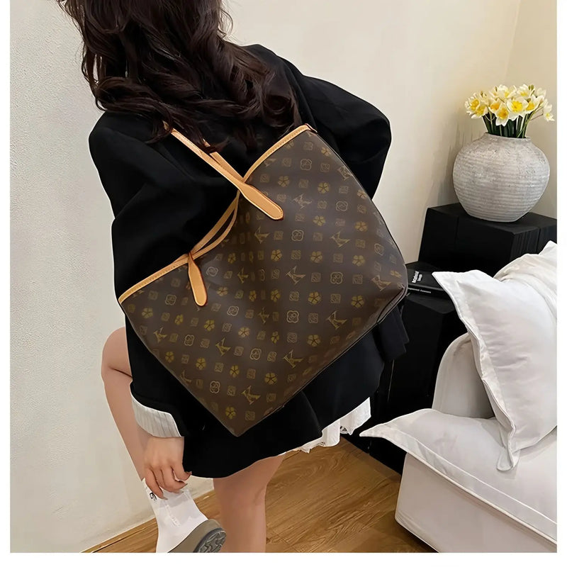 Vintage large tote bag, natural brown leather, double top handles, roomy shoulder bag.-7