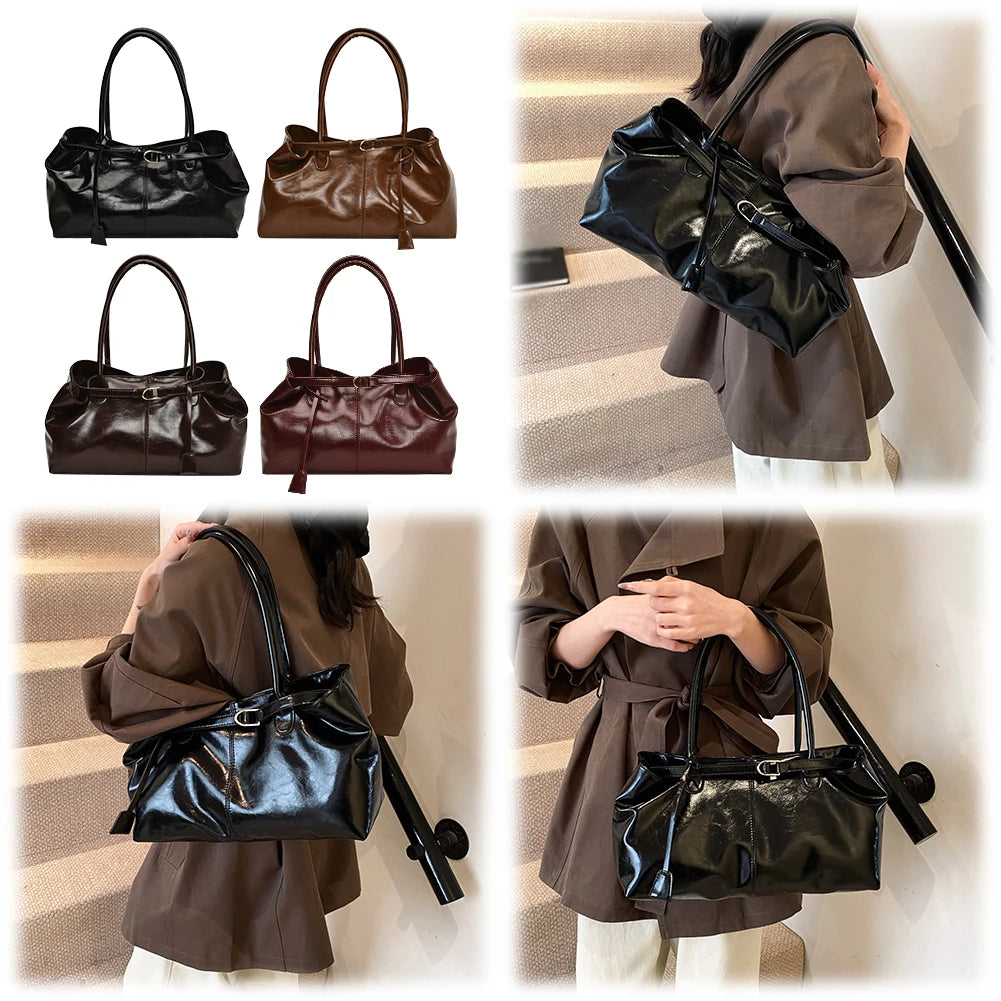 PU Leather Hobo Handbag Slouchy Top Handle Bag Fashion Work Bags Large Satchel Bag for Women Work Shopping Travel-11