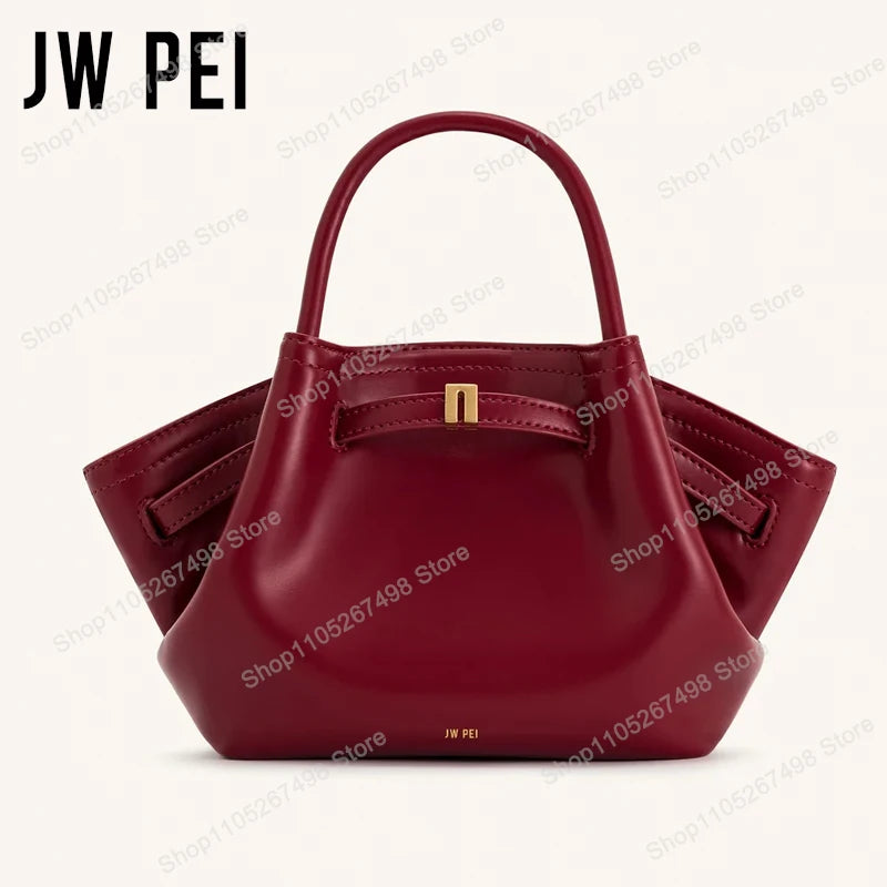 JW PEI Hana Minimalist Pebbled Leather Top-Handle Bag Women Luxury Designer Style Trapeze Tote Bag Elegant Shoulder Crossbody Purse 2026-23