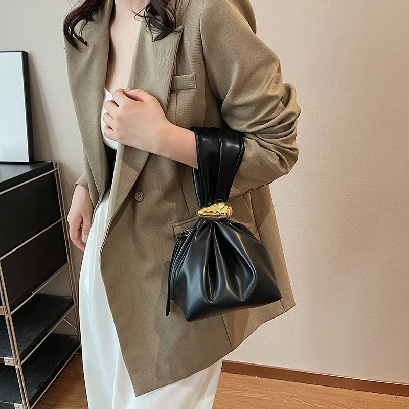 Design Mini PU Leather Dumpling Niche Clutch Bags for Women Fashion Knotted Female Retro Shoulder Bag Wrist Handbags and Purses-5