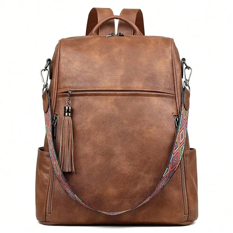 Leather Laptop Backpack For Women Designer 15.6 Inch PU Laptop Bag, Ladies Travel Computer Work Backpack Brown-14