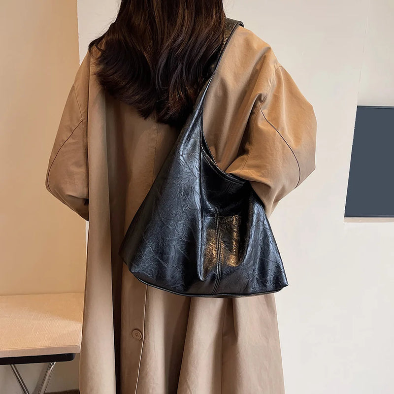 Women Leather Shoulder Bag Versatile Soft Underarm Bag Soft Hobo Bag and Clutch 2pcs Shoulder Bag and Handbag Set Shopping Bag-11
