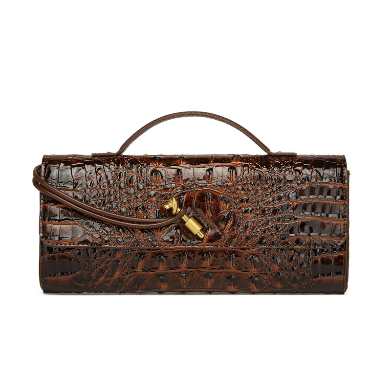 Crocodile Embossed Rectangular Clutch Handbag with Top Handle & Detachable Crossbody Strap, Twist Lock Flap Shoulder Bag for Outdoor Camping Beach Travel Wedding Occasions, Large Capacity Portable Shoulder Purse Holding Smart-14