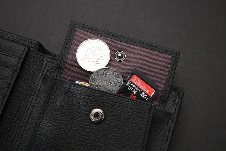100% Genuine Leather Men Wallets Premium Product Real Cowhide Wallets for Man Short Black Walet Portefeuille Homme-39