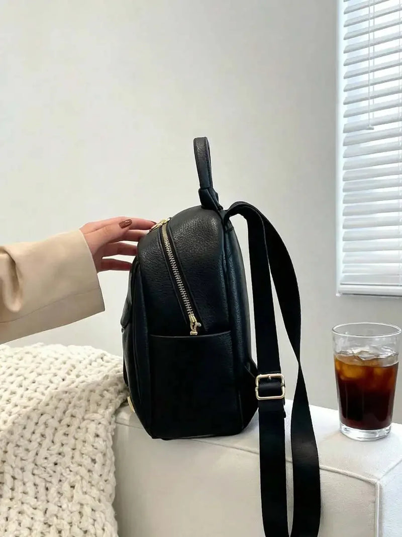 Womens Small PU Leather Backpack With Zipper Closure Top Handle Multi Pocket Daily Travel Bag-2