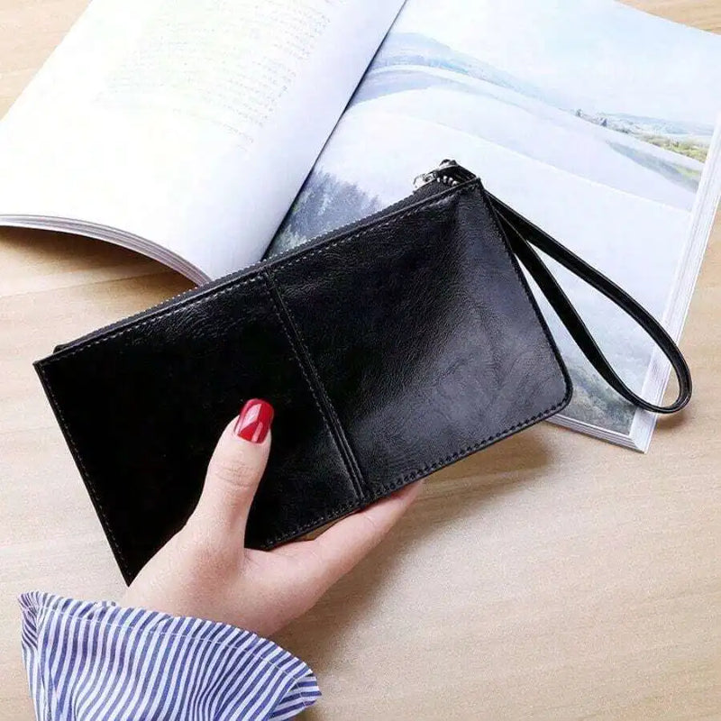 Women Vintage Oil Wax Leather Zipper Clutch Wristlet Wallet Large Capacity Card Holder-4