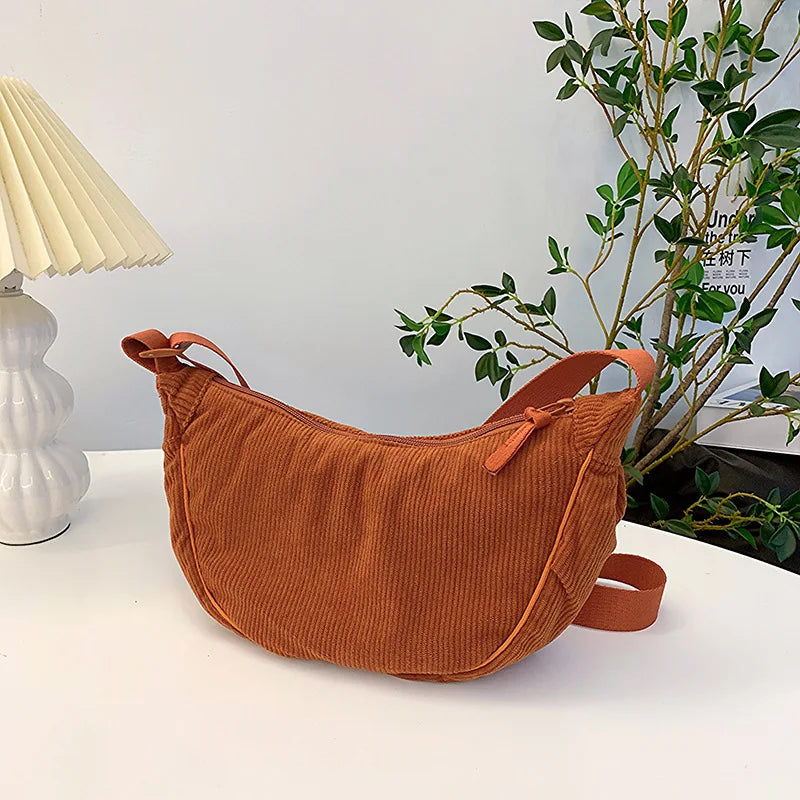 Solid Color Corduroy Women's Hobos Shoulder Bag Retro Casual Female Crossbody Bags Ladies Daily Travel Handbags Messenger Bag-40