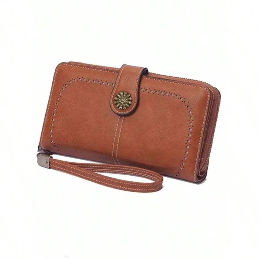 PU Leather Womens Long Wallet With Wrist Strap Large Capacity Coin Purse Card Holder Clutch Bag-1