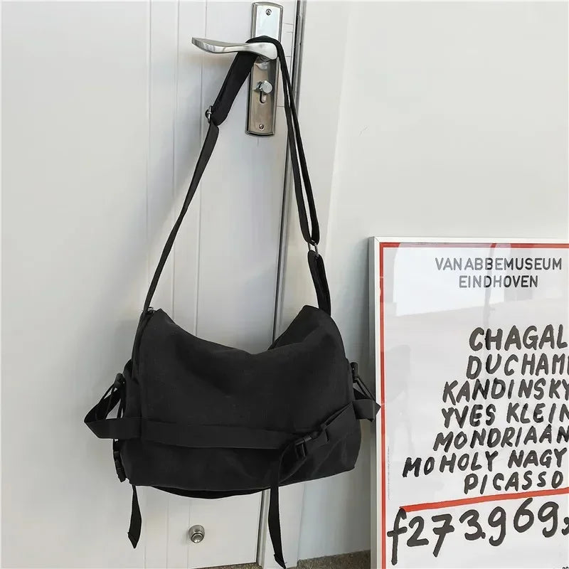 Large Capacity Canvas Messenger Bag Adjustable Shoulder Strap Casual Crossbody Handbag School Daily Bag for Youth Girls Men-1