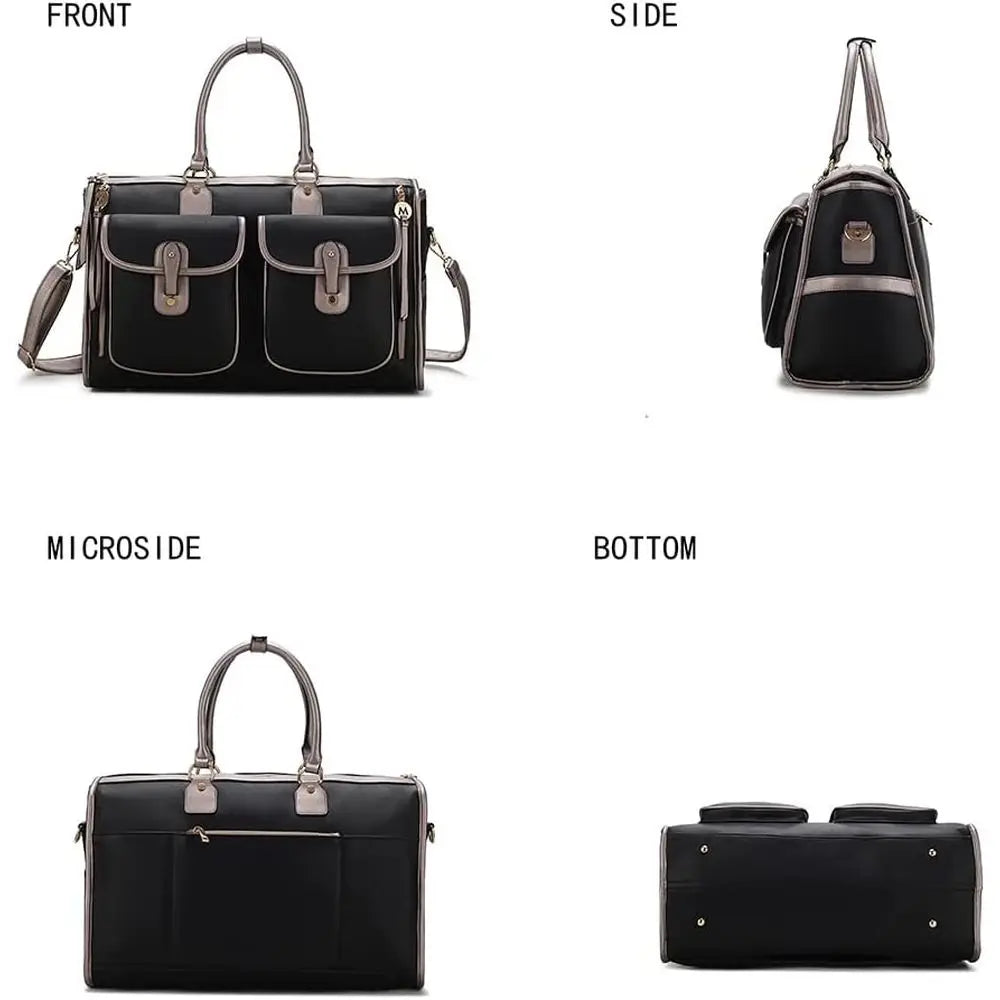Color Block Dual-Compartment Bag, Vegan Leather Large Stylish Weekender Carry-On for Women-5