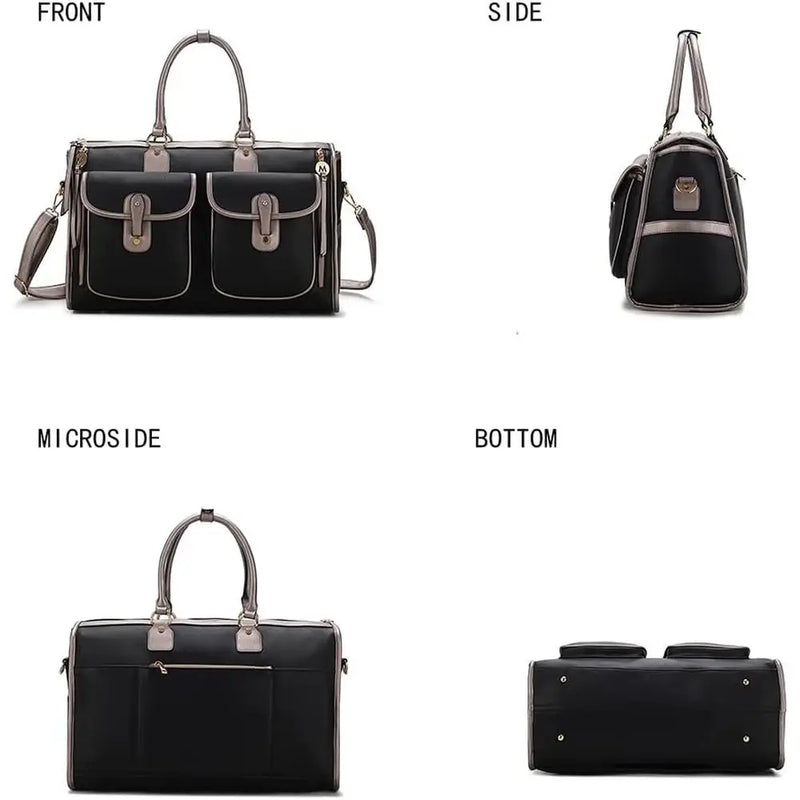 Color Block Dual-Compartment Bag, Vegan Leather Large Stylish Weekender Carry-On for Women-5