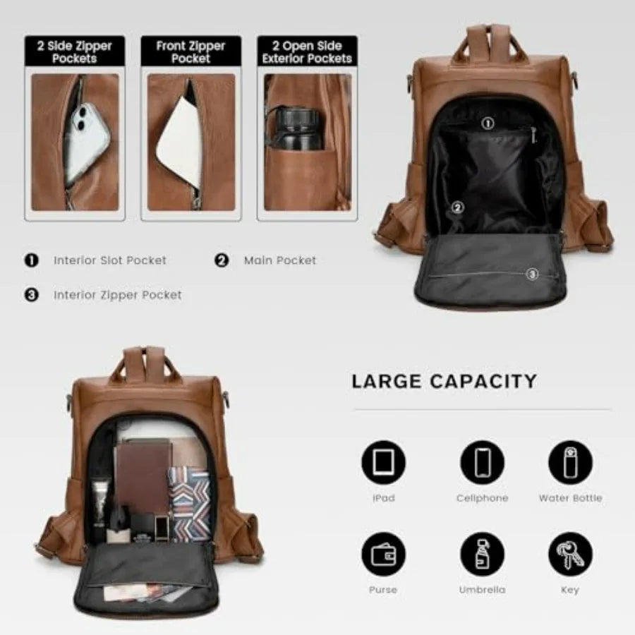 Backpack, Fashion Casual Travel PU Leather Daypack Bag Shoulder Rucksack Handbags for Women HB041-10