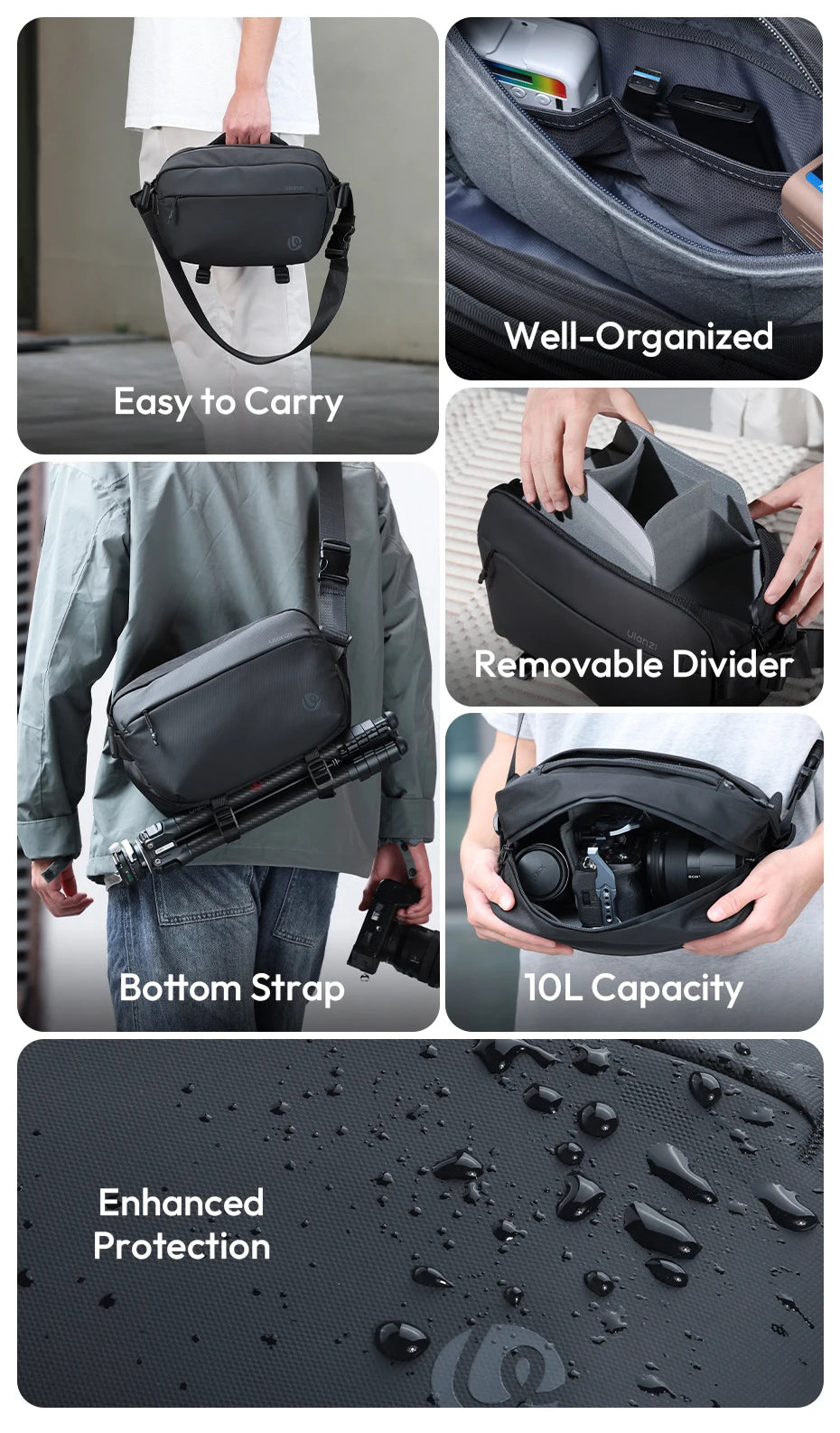 Ulanzi PB038 Travel Sling Bag V2 Compact Photography Chest Bag Waterproof Lightweight Carry Casual Bag for Camera Photography-8