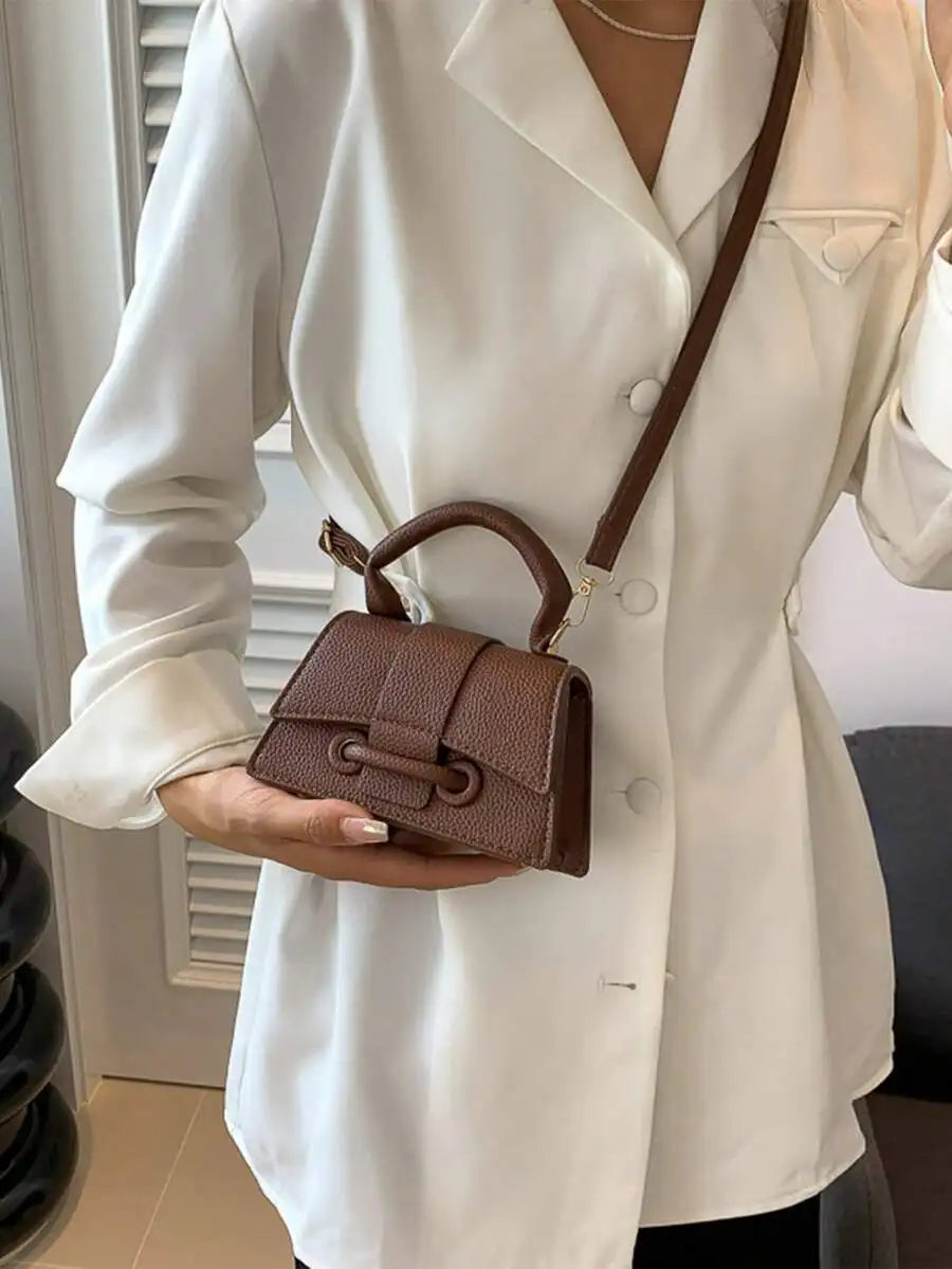 Brown Lightweight Business Casual Mini Crocodile Embossed Twist Lock Flap Square Handbag For Women-2