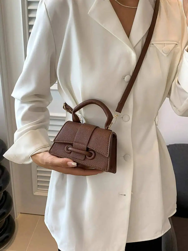 Brown Lightweight Business Casual Mini Crocodile Embossed Twist Lock Flap Square Handbag For Women-2