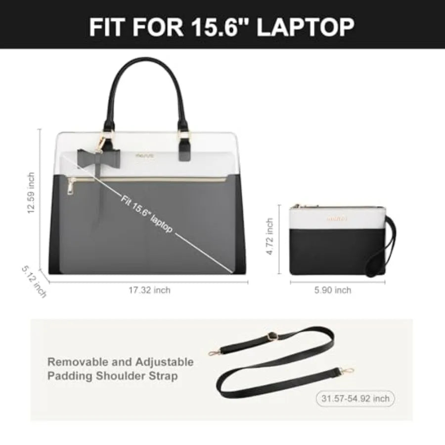 Laptop Tote Bag for Women, 15.6 inch Waterproof PU Leather Work Bag with Clutch Purse and Bowknot, Large Capacity Handbag Shoul-11