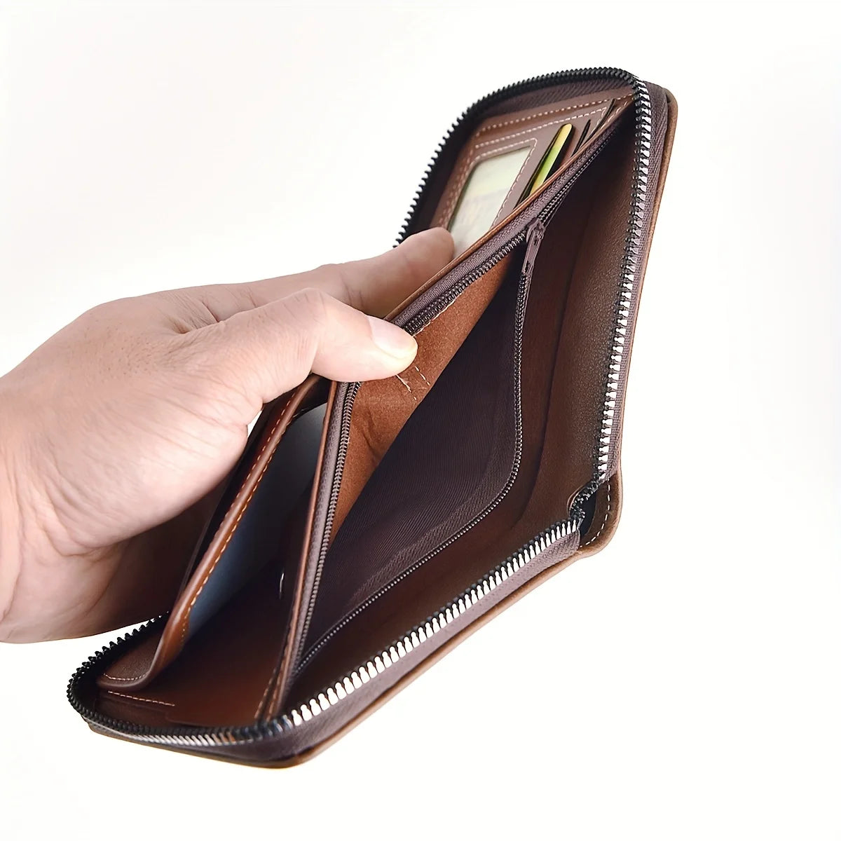 Men's Wallet Made of PU Wax Oil Skin Purse for Men Coin Purse Short Male Card Holder Wallets Zipper Around Money Coin Purse-6