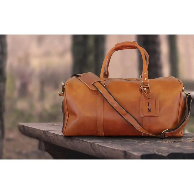 Premium Leather Duffel Bag, Customizable Large Weekend Travel Bag for Men-15