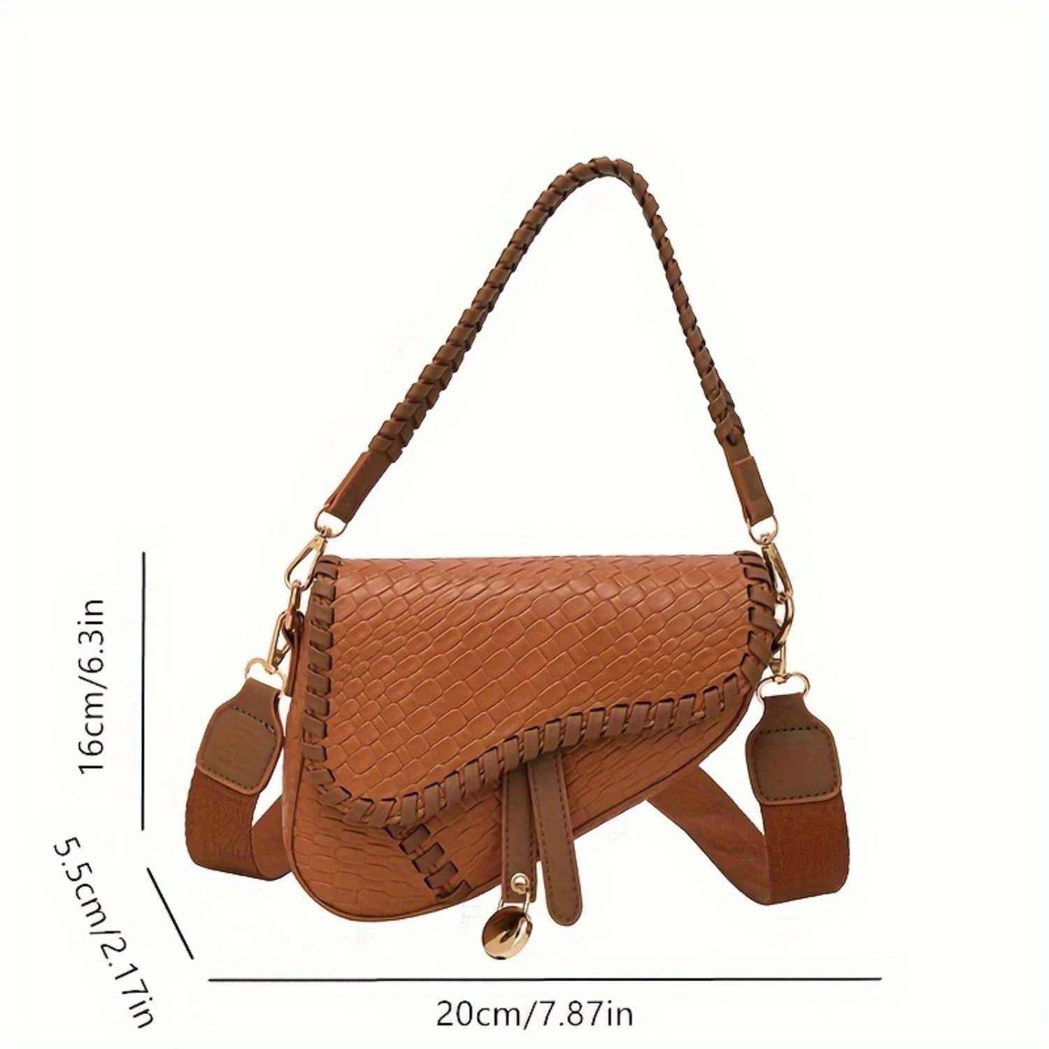 Vintage Women's Bohemian Crocodile Pattern Small Bag, PU Leather, Lightweight Shoulder Crossbody-2