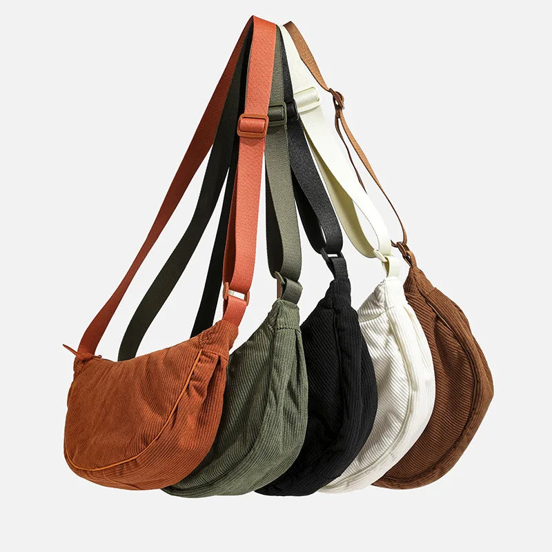 Solid Color Corduroy Women's Hobos Shoulder Bag Retro Casual Female Crossbody Bags Ladies Daily Travel Handbags Messenger Bag-5