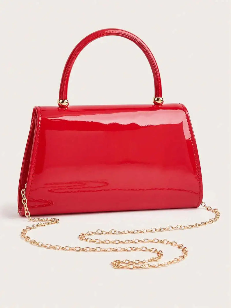 Red Patent Leather Flap Handbag With Chain Strap Evening Bag For Women-4
