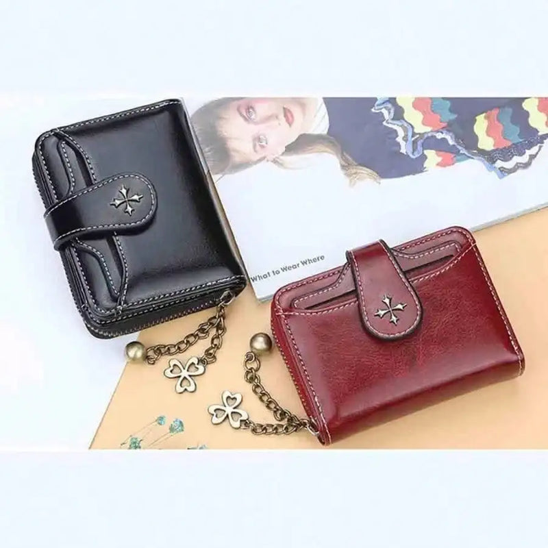 Women’s Retro Small Wallet – Mini Leather Credit Card Holder, Double-Fold Design with Zipper, Compact Aesthetic Wallet-5