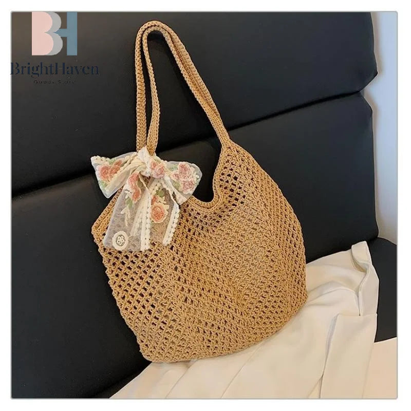 Handmade Wicker Tote Bag Large Capacity Single Shoulder Natural Rattan Casual Light Beach Vacation Daily Women Messenger Bag-6