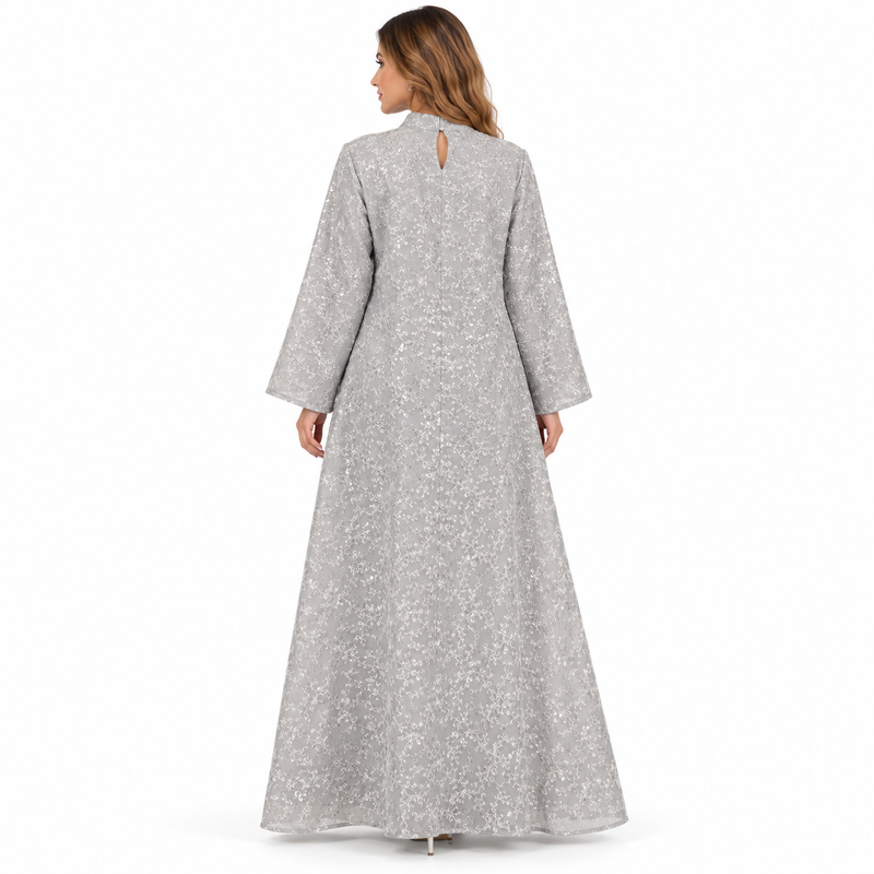 Elegant Silver Grey Embroidered Sequin Kaftan-4