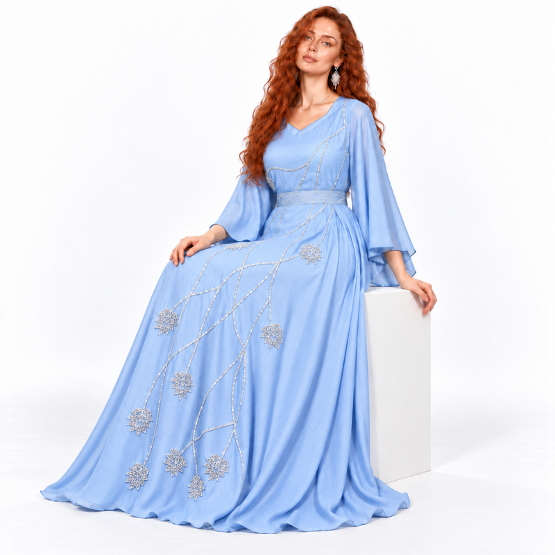 Light Blue Embroidered Elegant Lebaran Kaftan-3