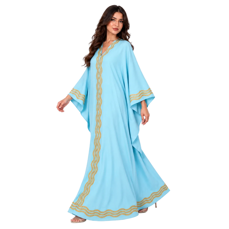 Sky Blue Gold Embroidered Luxury Kaftan-3