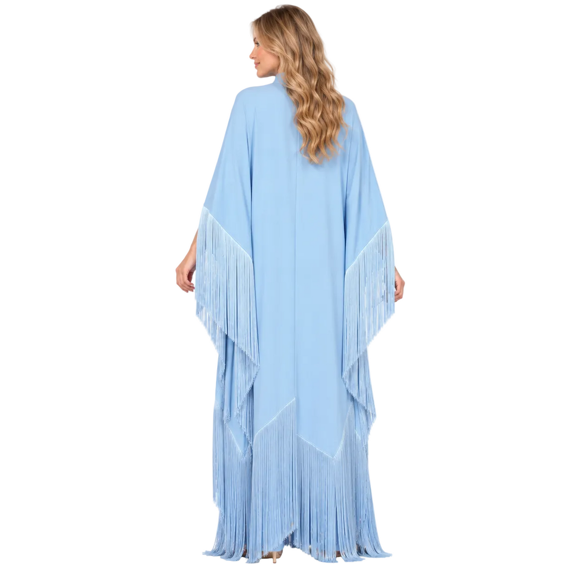 Elegant Sky Blue Silk Satin Kaftan-4