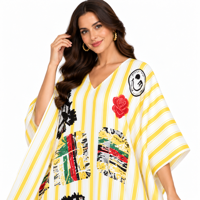 Yellow White Striped Artistic Women’s Kaftan-4