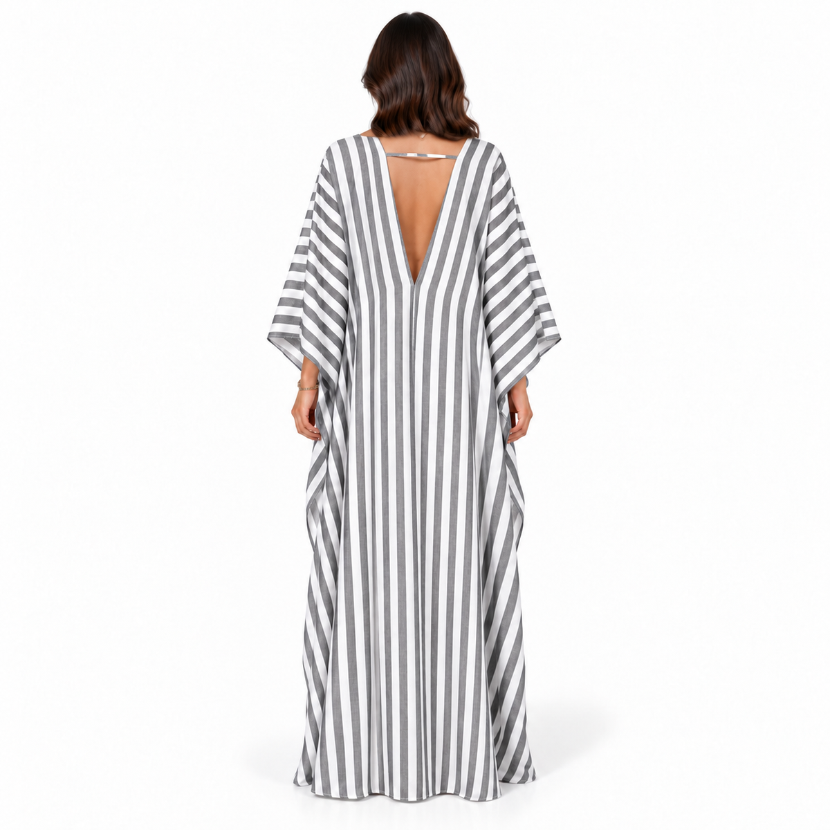 Elegant Grey White Striped Maxi Kaftan-4