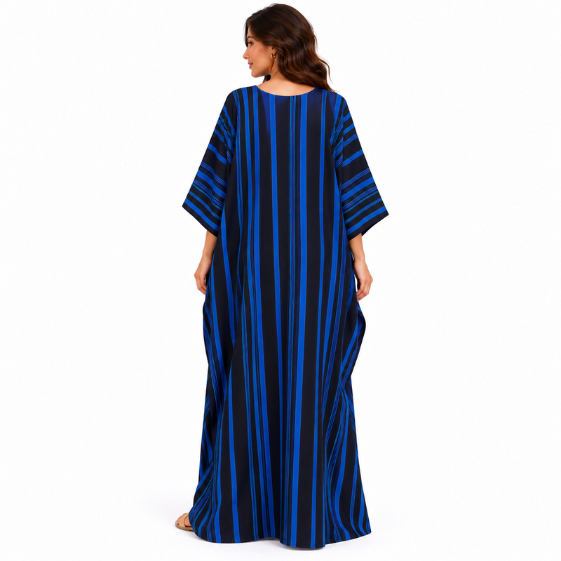 Elegant Blue Striped Oversized Linen Kaftan-4