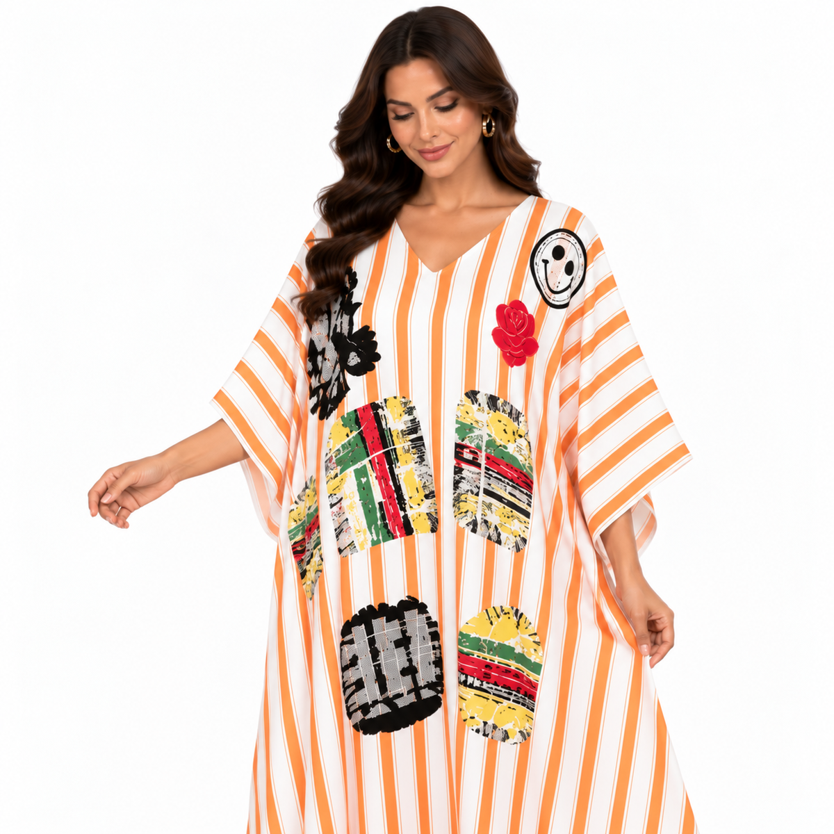 Orange White Striped Artistic Women’s Kaftan-4