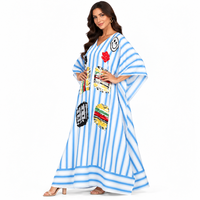 Blue White Striped Artistic Women’s Kaftan-2