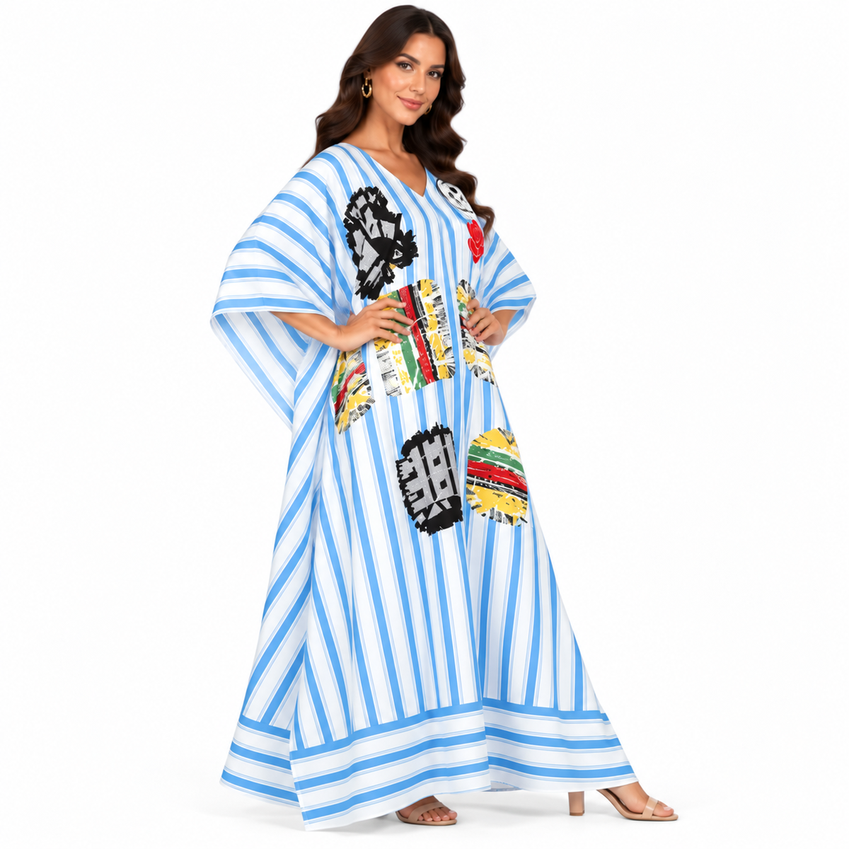 Blue White Striped Artistic Women’s Kaftan-3