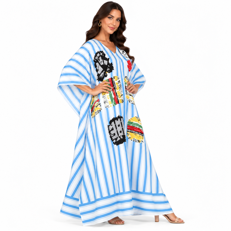 Blue White Striped Artistic Women’s Kaftan-3