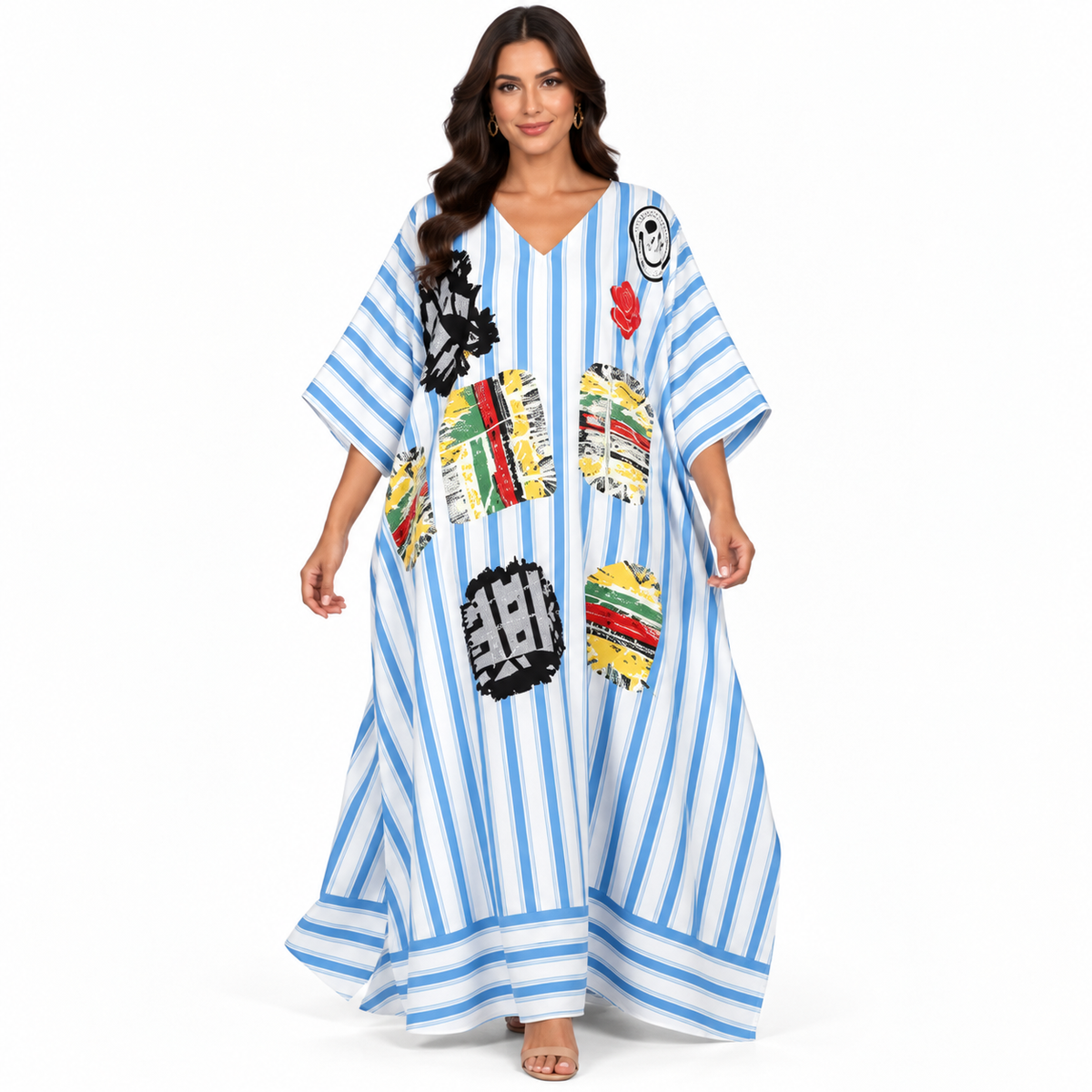 Blue White Striped Artistic Women’s Kaftan-1