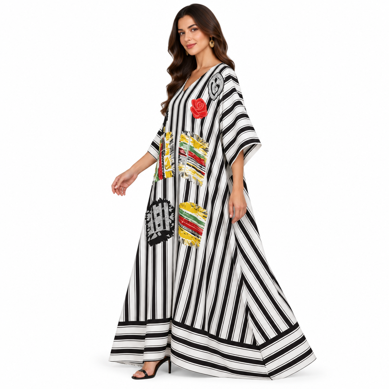 Black White Striped Artistic Women’s Kaftan-2