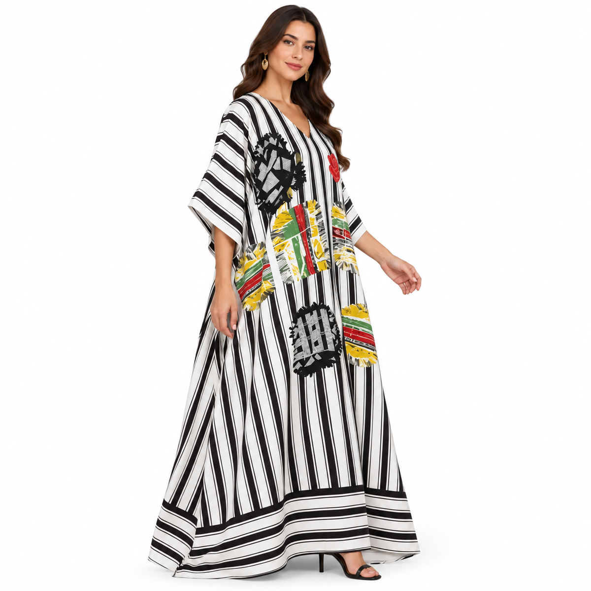 Black White Striped Artistic Women’s Kaftan-3